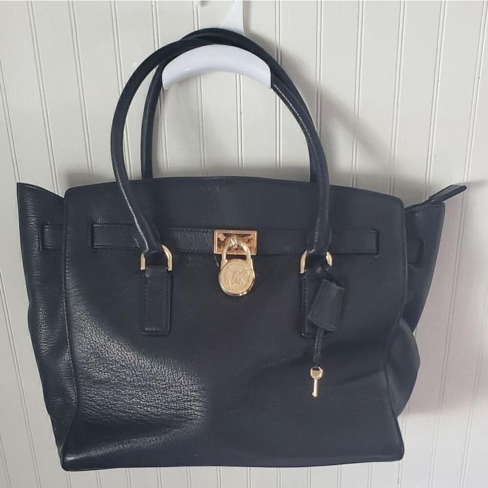 Michael Kors Hamilton Large Leather Satchel Gold Tone
